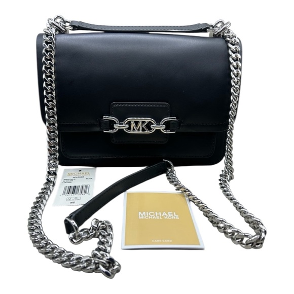 NWT Michael Kors Heather Large Leather Shoulder Bag - Black w/Silver Hardware - Picture 1 of 12